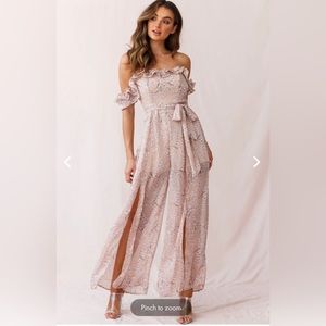 Selfies Leslie women’s Jazz Bardot neckline wide leg split jumpsuit
